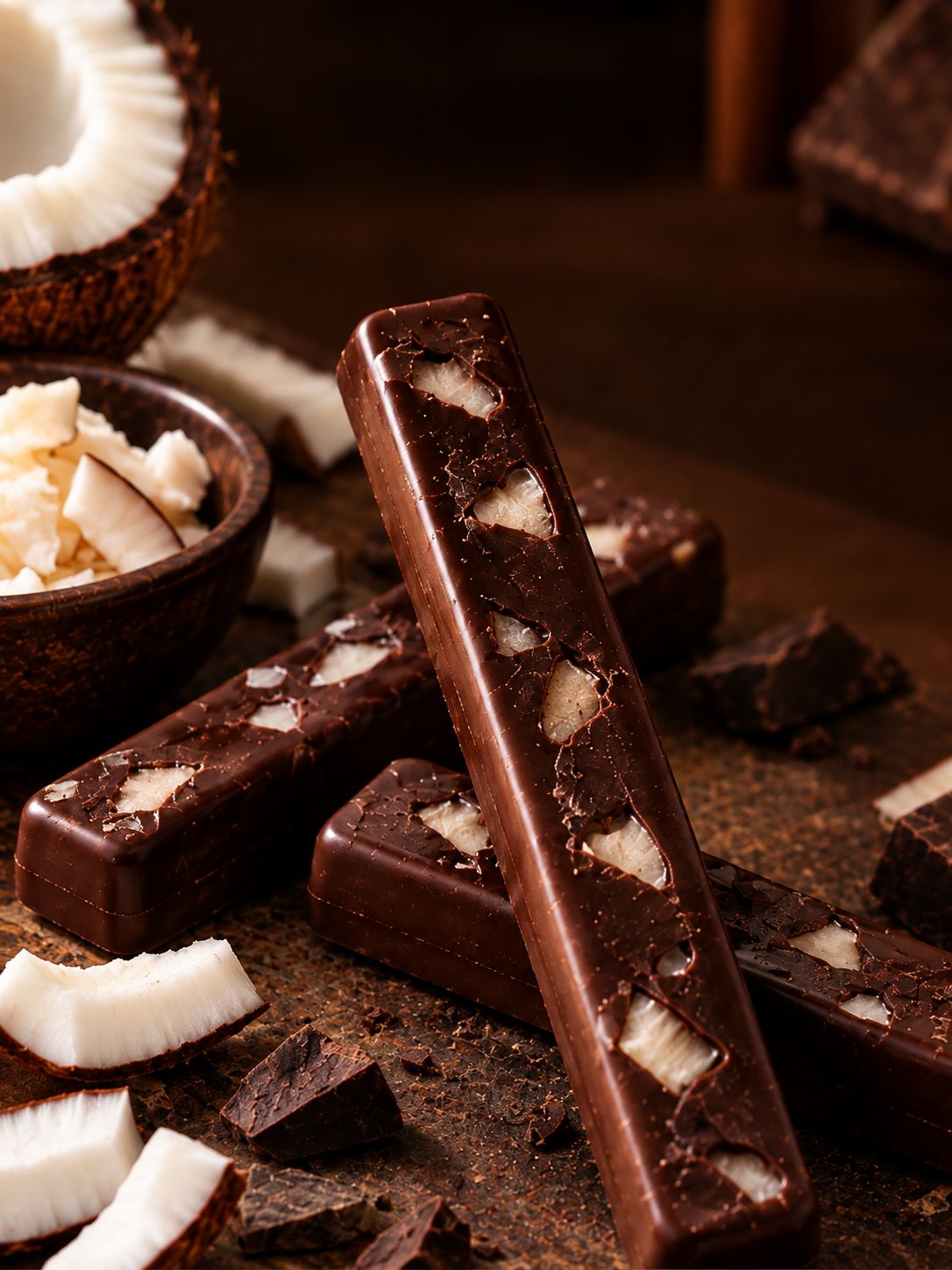 Stick Brisa: chocolate meio amargo nobre com chips de coco